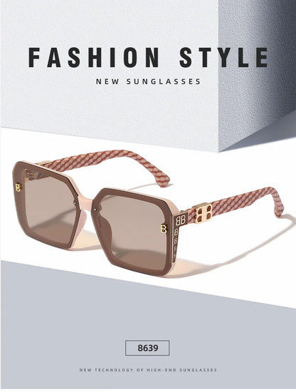 Fashion Large Frame Sunglasses Women 2024 Luxury Brand Retro Square Metal Sun Glasses Fashion Gradient Shades Lady