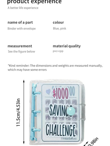 Creative $1,000 Savings Challenge Binder with Envelope Durable Glossy PVC, Christmas Gift Money Saving Challenge