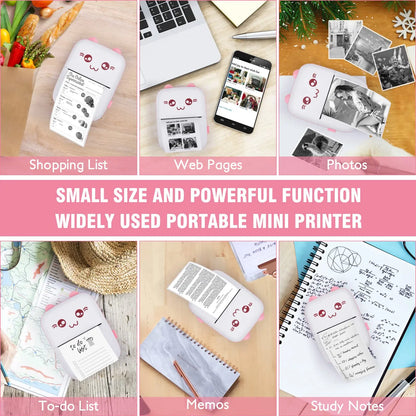 Mini Pocket Printer Mini Sticker Printer Portable for Printer with 13 Roll Papers for Notes, Photos, Stickers, Labels, Receipts