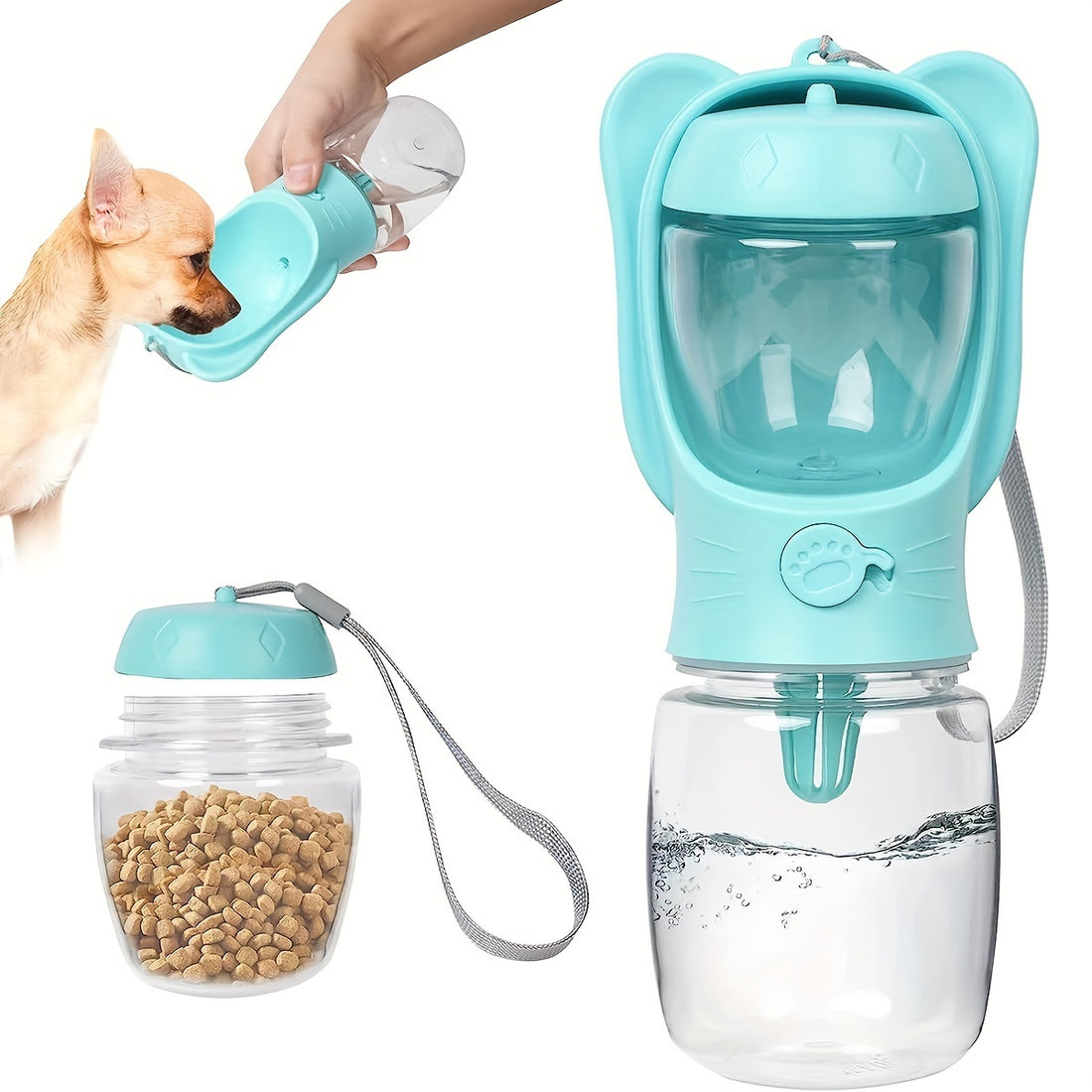 2-in-1 Dog Water Bottle - Portable Travel Bottle with Food Container