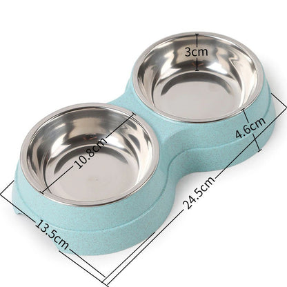 Stainless Steel Double Pet Bowls - Non-Slip Dog Cat Food Water Feeder