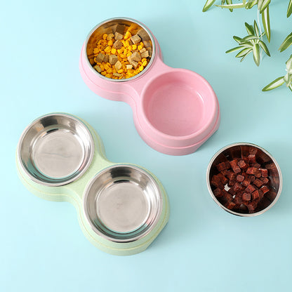 Stainless Steel Double Pet Bowls - Non-Slip Dog Cat Food Water Feeder