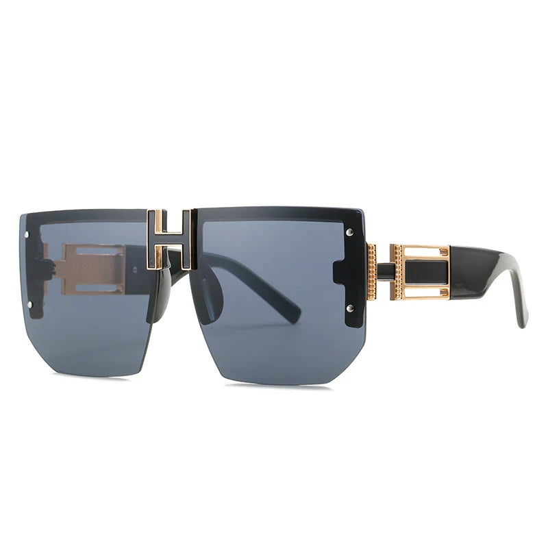 Rimless Oversized Sunglasses For Women Men UV400 Fashion Diamond Cut Vintage Square Flat Top Amanda