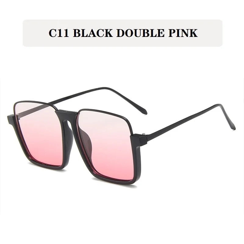 HCHES Luxury Square Sunglasses Women Men Fashion Oversize Siamese Sun Glasses Female