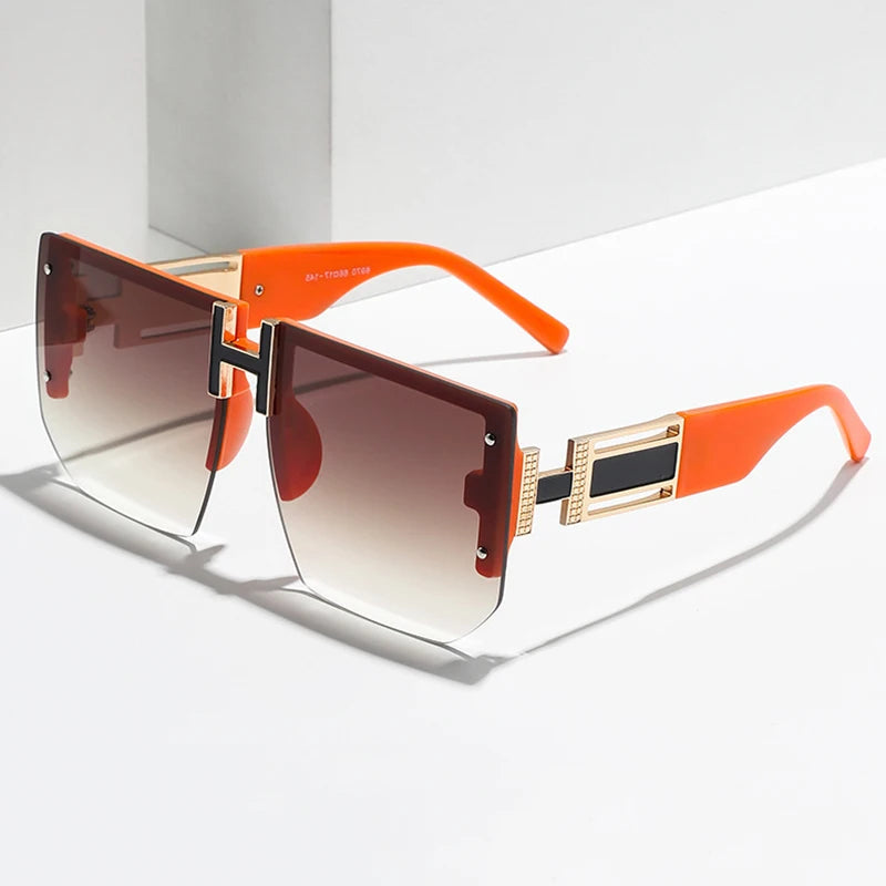 Rimless Oversized Sunglasses For Women Men UV400 Fashion Diamond Cut Vintage Square Flat Top Amanda